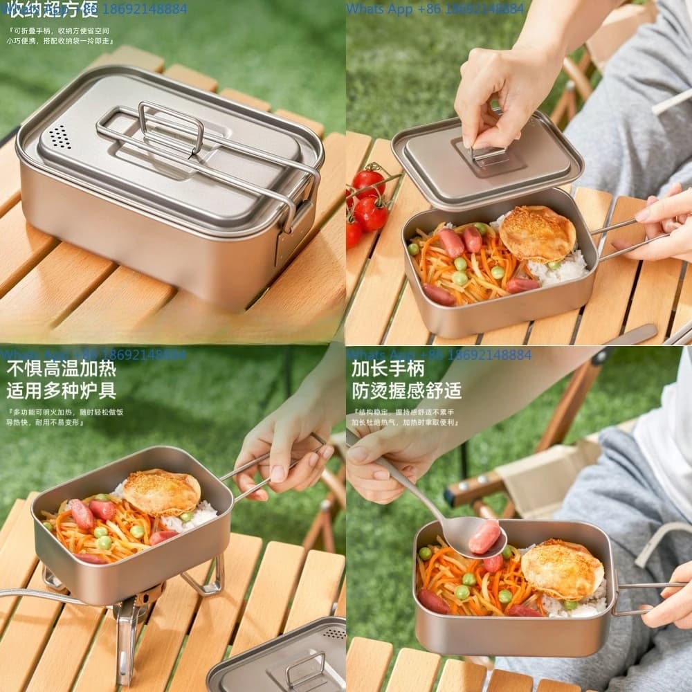 Titanium Lunch Box with Handle Portable Camping Cookware for Outdoor Picnic Flame Heating Multi Functional Pot