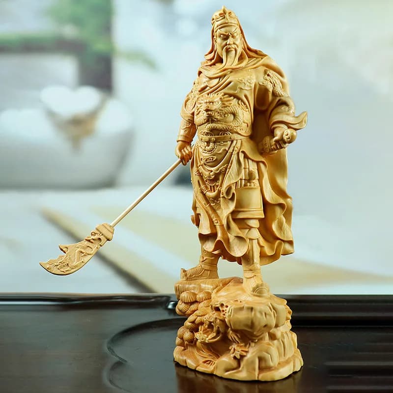 Cz wood carving guan gong wu god of wealth statue boxwood carving craft handicrafts home guan er ye figure ornaments