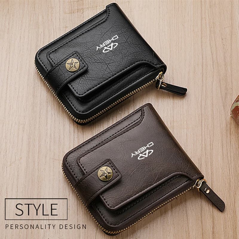 Leather Men's Wallet Portable Luxury Short RFID Card Holder Zipper Coin Purse For Chery Fulwin QQ Tiggo 3 5 T11 A1 A3 A5 Eastar