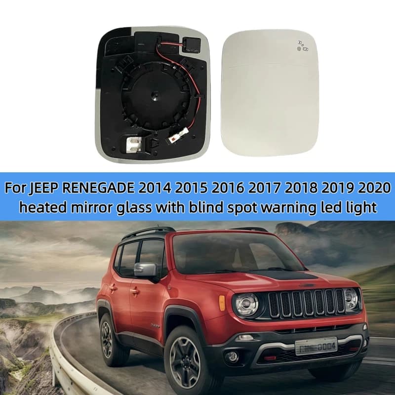 Car suv wide angle heated mirror glass with blind spot warning led light for JEEP RENEGADE 2014 2015 2016 2017 2018 2019 2020
