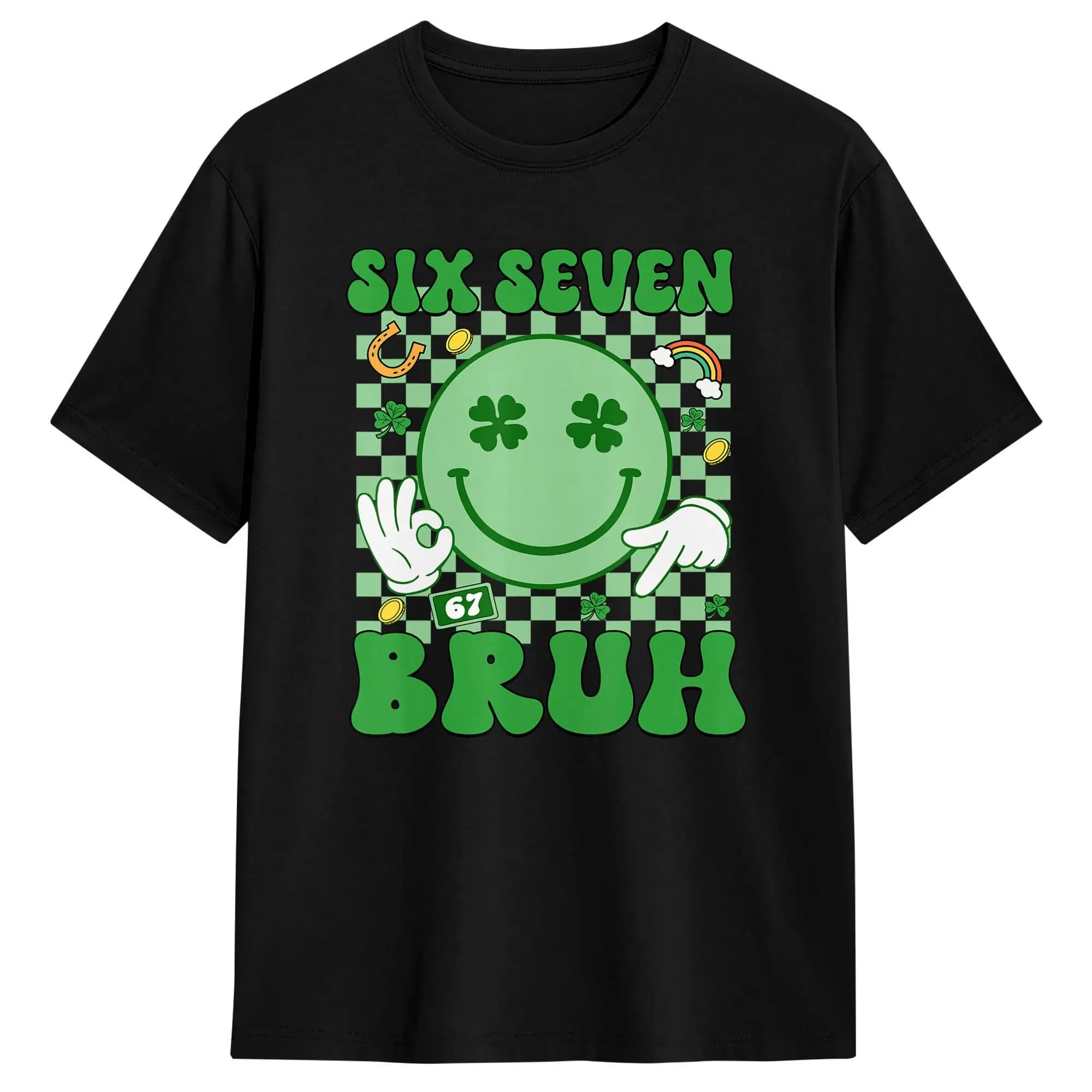 67 Meme Six Seven 6 7 Bruh St Patricks Day Men's T Shirt  Vintage Tees Short Sleeve Round Neck T-Shirts Cotton Plus Size Tops
