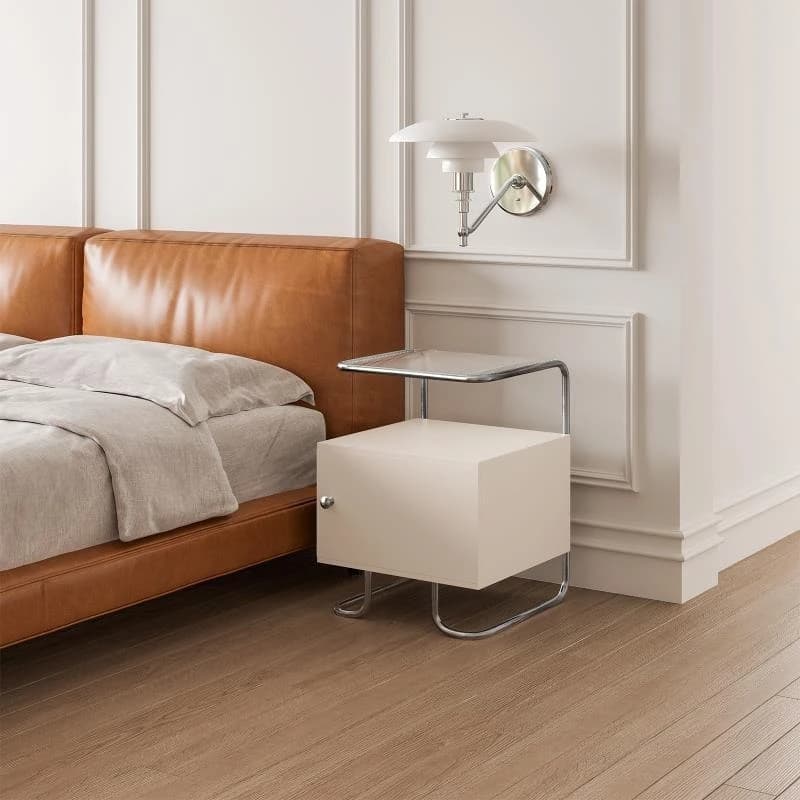 Bedside table Sofa side cabinet Simple storage Stainless steel solid wood cabinet