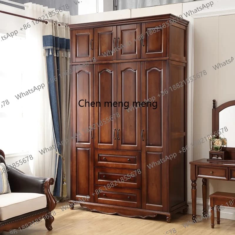 American all solid wood home bedroom wardrobe oak large storage wooden wardrobe retro