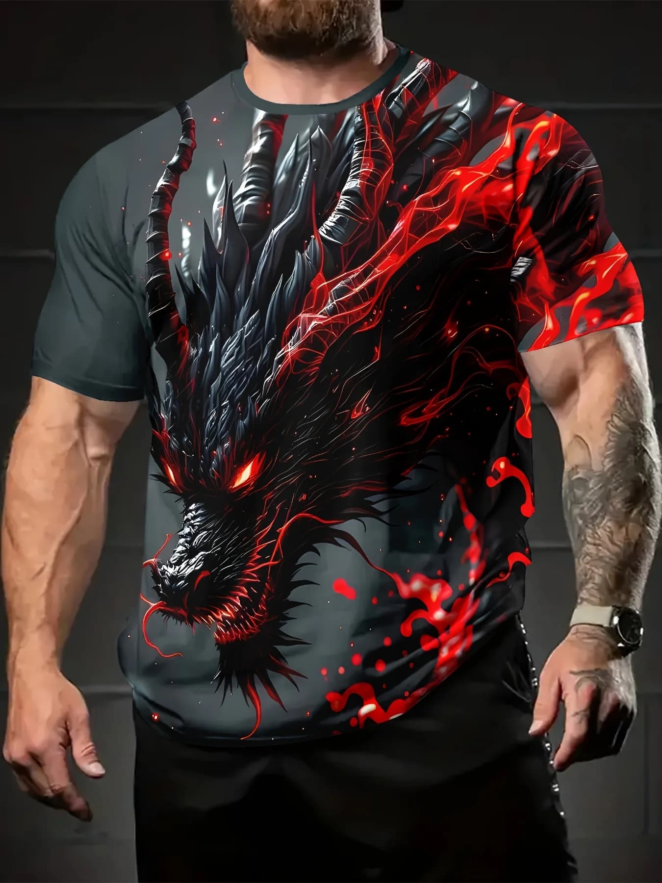 Funny 3D Chinese Loong Print T Shirt For Men Hip Hop Trend y2k Clothes Casual O-neck Loose Tops Fashion Comfortable Short Sleeve