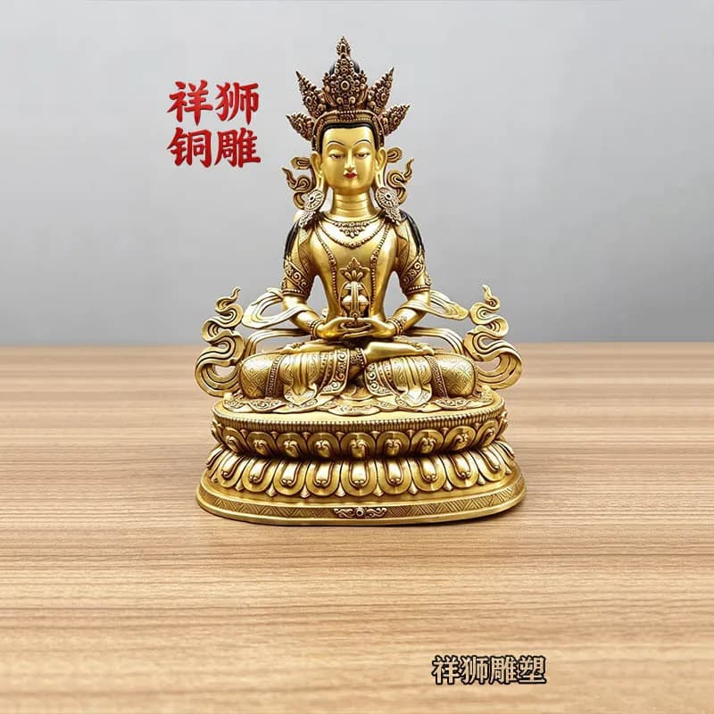 HT Fully gilded bronze Buddha statue of Changshou  Tibetan style  and household decoration of bronze statue of Changshou