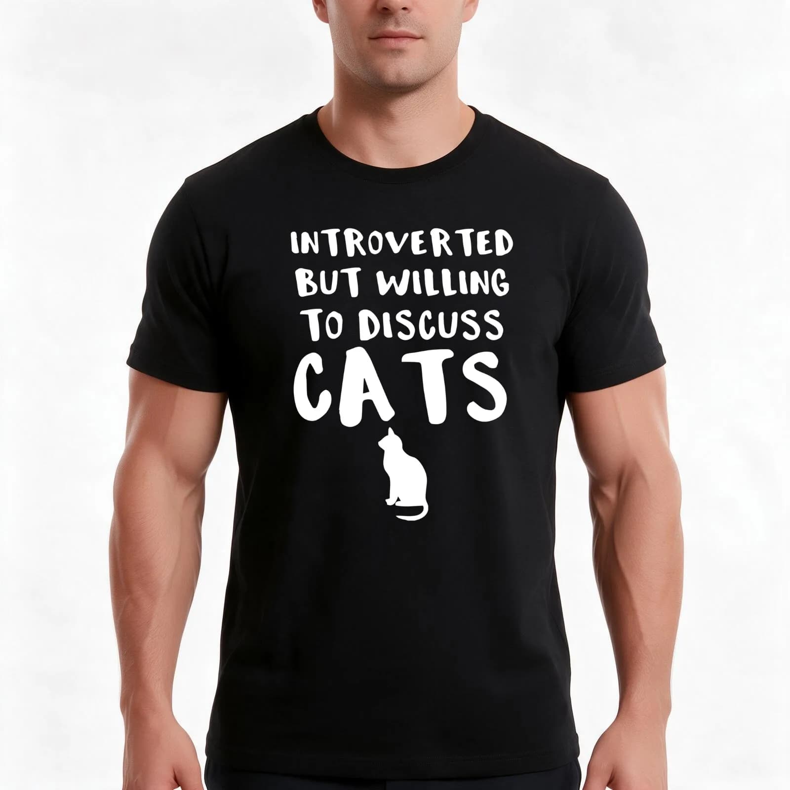 Introvert Willing To Discuss Cats Silhouette T-Shirt, Summer Casual Cotton Tee, Oversized Streetwear Tops, Vintage Graphic Print