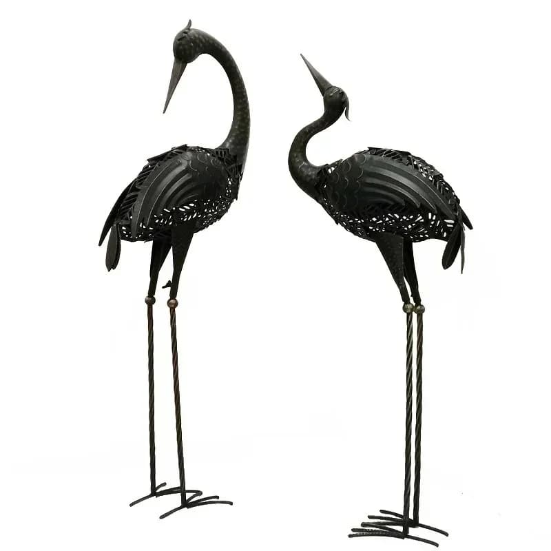 Outdoor Garden Home Garden Metal Crafts Solar Light Iron Art Animal Crane Floor Ornament