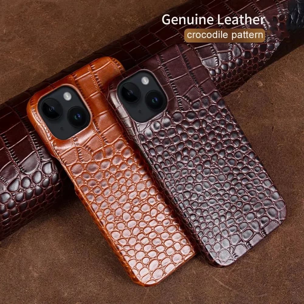 Genuine Leather Phone Cases For iPhone 18 17 16 15 Pro Max 11 12 13 14 XR XS Capa Luxury Crocodile Pattern Business Cover Coque