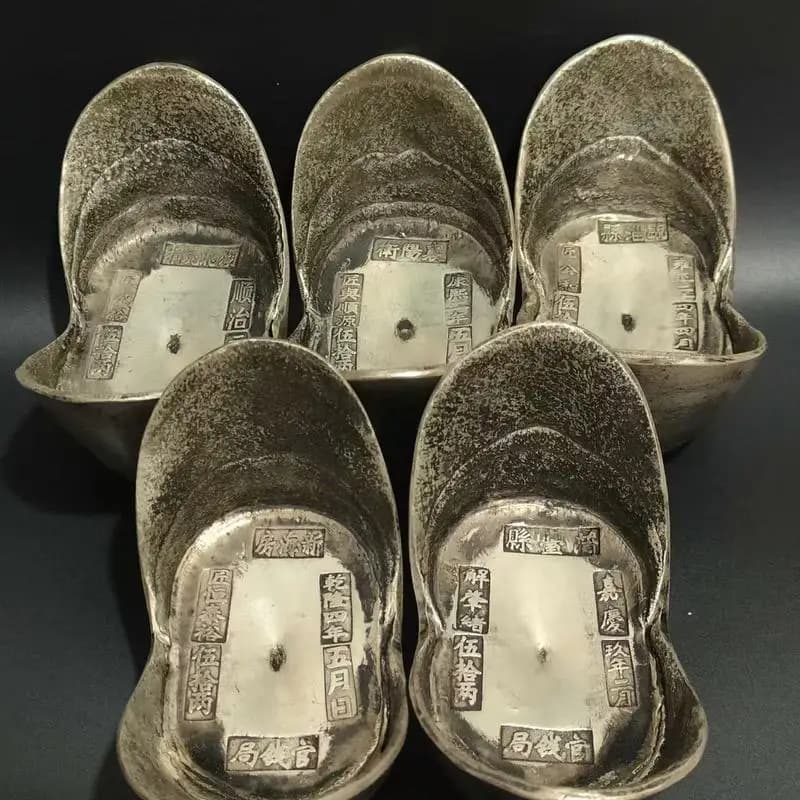 Wholesale antique , Qing Dynasty treasury coins, Five Emperors silver ingots, 2.5kg crafts