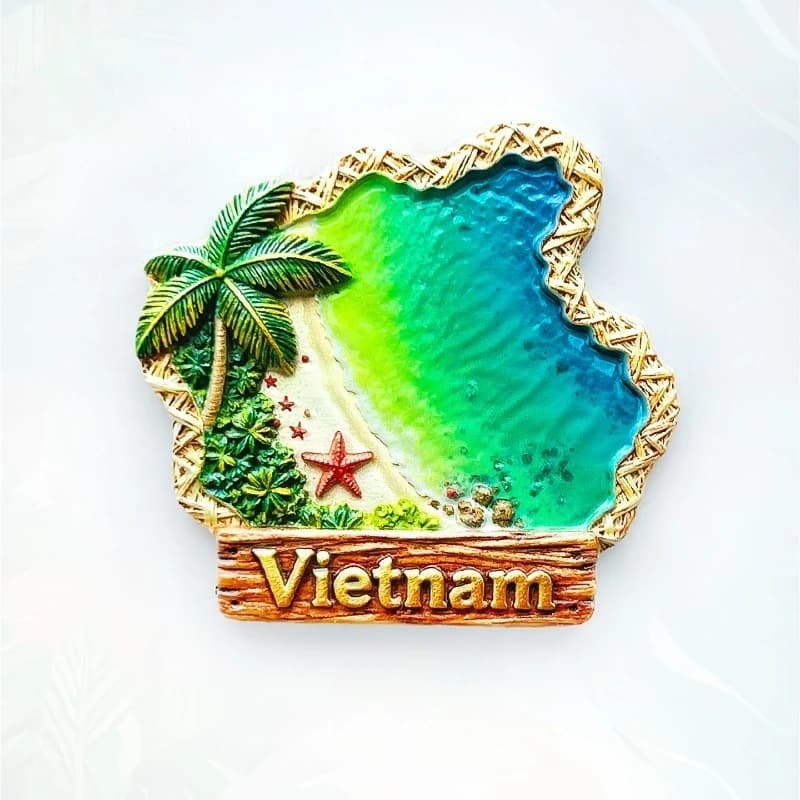 Phu Quoc Island Fridge Magnet - Vibrant 3D Red Star & Coconut Tree Unique Vietnamese Beach Souvenir for Travel & Home Decor
