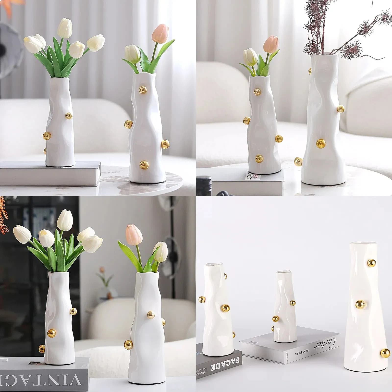 Golden Ball and White Bottle Resin Vase Creative Art Ornaments Home Desktop Ornaments Dry Flower Accessories Art Ornaments