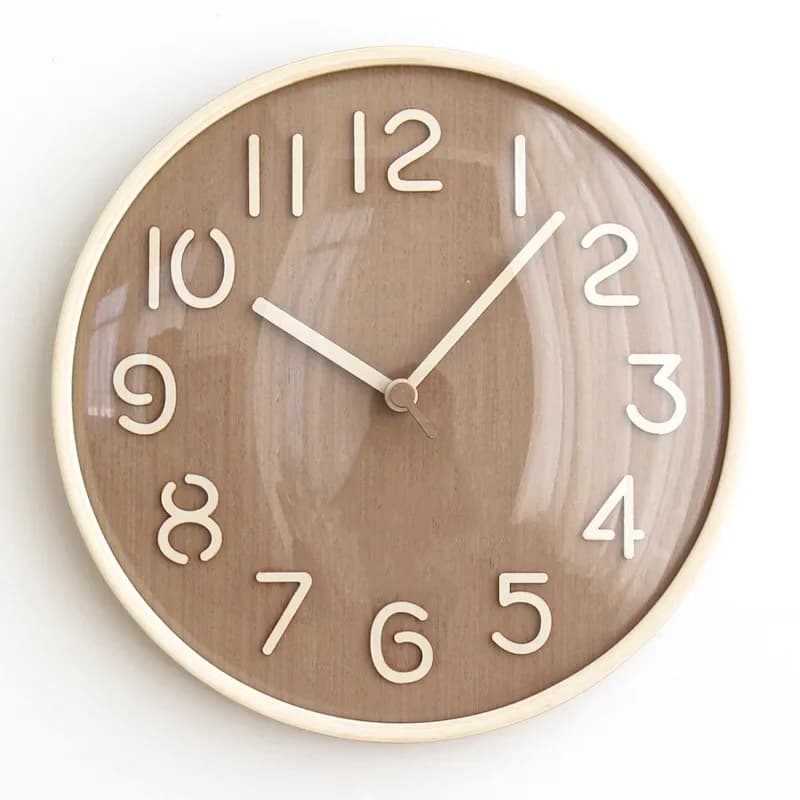 Japanese Style Solid Wood Silent Wall Clock for Bedroom 3D Living Room Decorative Original Wooden Round Clock 12inch
