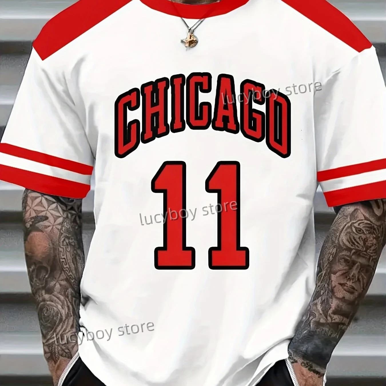 Mens Casual 3D Chicago No.11 Print T-Shirt Man Short Sleeve Sportwear Football T-Shirt Vintage Oversize Striped Tees Men Clothes