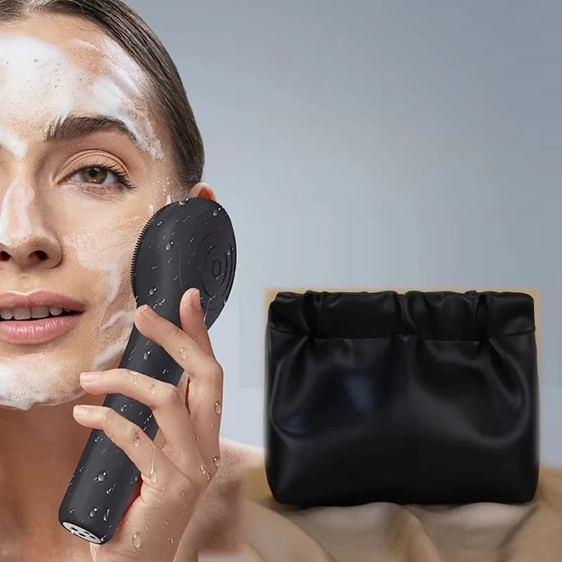 2502 Mini Electric Silicone Facial Cleansing Brush  Deep Cleaning LED Waterproof Portable Home Use Black Beauty Tool
