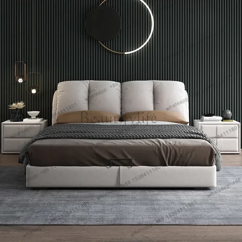 FG modern cream style Double bed 180x200cm Luxury elegant comfortable bed frame king size camas de dormitorio Designer Furniture