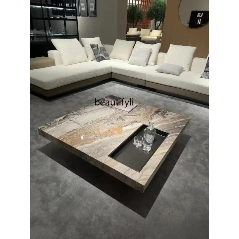 Venetian brown Italian minimalist square suspended coffee table living room light luxury high-end coffee table6005