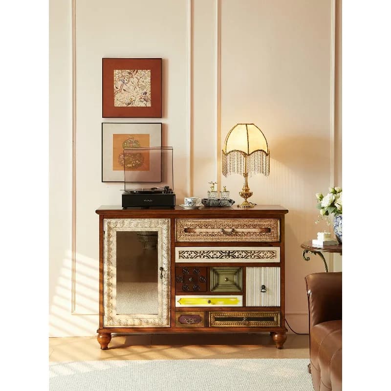 American retro chest solid wood living room entrance cabinet, medieval painted decoration