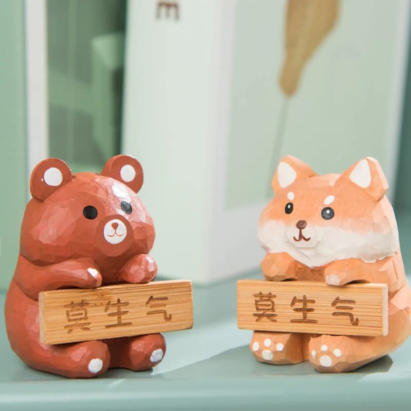 Ornament tabletop decompression cure decorative cartoon little moo angry wood carving puppy