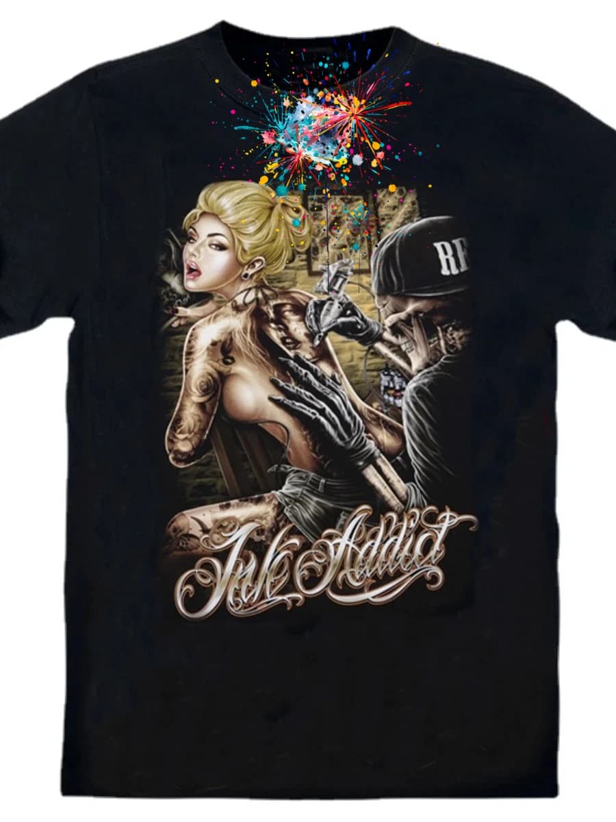 Cotton Printed T-shirt Skull Tattoos Sexy Beauty Printed Large Men's T Shirt