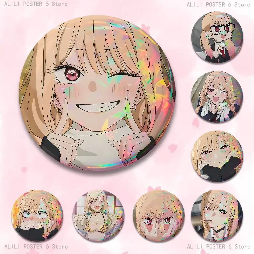 M-Marin Kitagawa Badges 25 32 44 58 75 mm Round Cosplay Pin Bag Decor Fans Collect Friends Gifts Brooch Souvenir