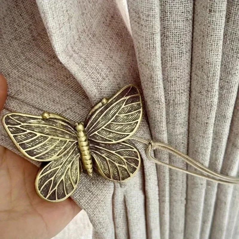 1Pair Butterfly Curtain Buckles With Magnets Cute Rope Metal Curtain Buckle Home Art Decorations Curtain Fixing Hook Decor