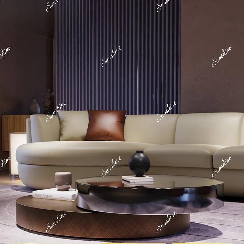 Modern living room household tempered glass double-layer coffee table light luxury round coffee table