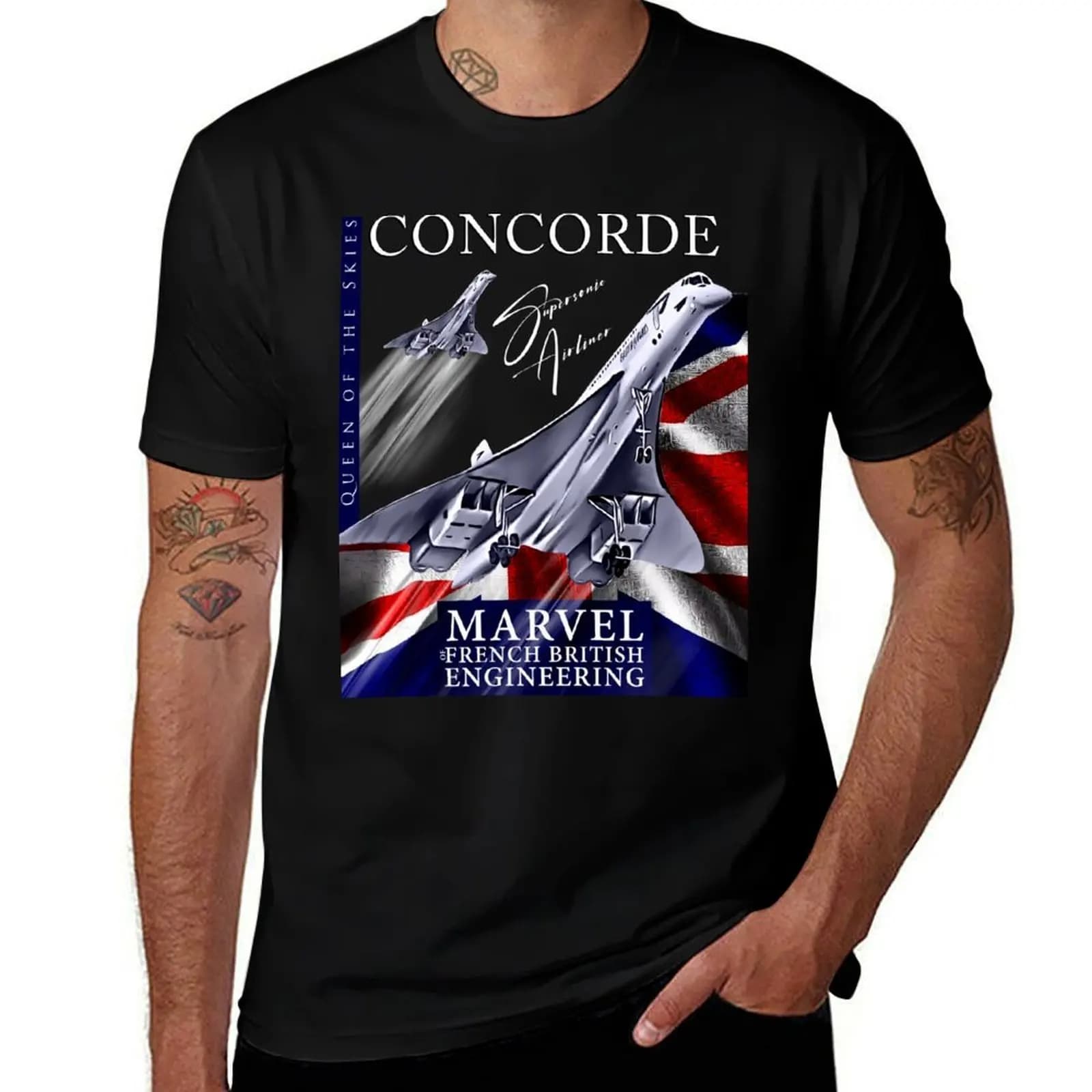 Concorde Retro Vintage British French aircraft travel pilot T-Shirt t shirt custom print t shirts for man cotton soft T-shirt