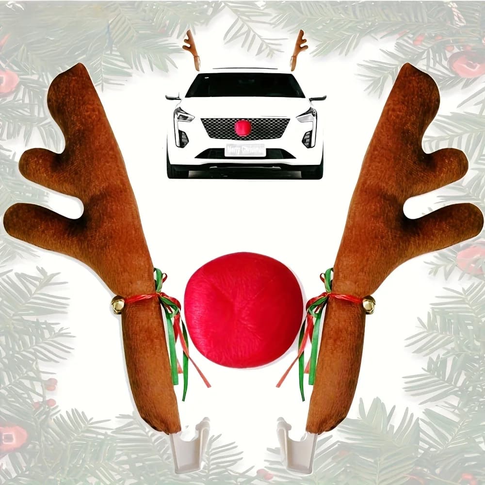 Christmas Car Decoration Deer Horn Antlers Car Kit with Red Nose and Tail for Holiday Gift Set Car Accessories Pendant