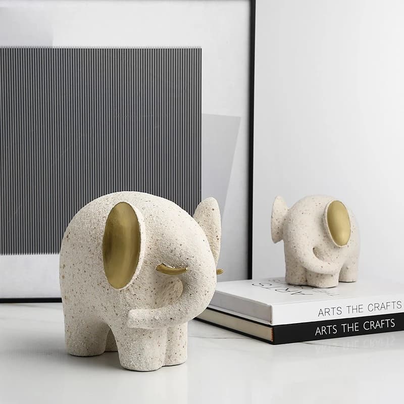 Nordic minimalist sandstone abstract golden-eared baby elephant ornament living room TV cabinet, desktop creative decoration