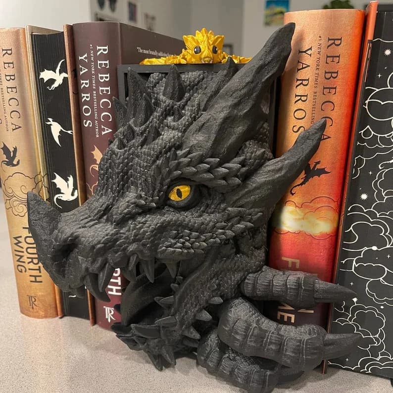 American Dark Dragon Figurine with Red Eyes Leaning on Book Design Desktop Ornament Bookend Home Tabletop Decoration