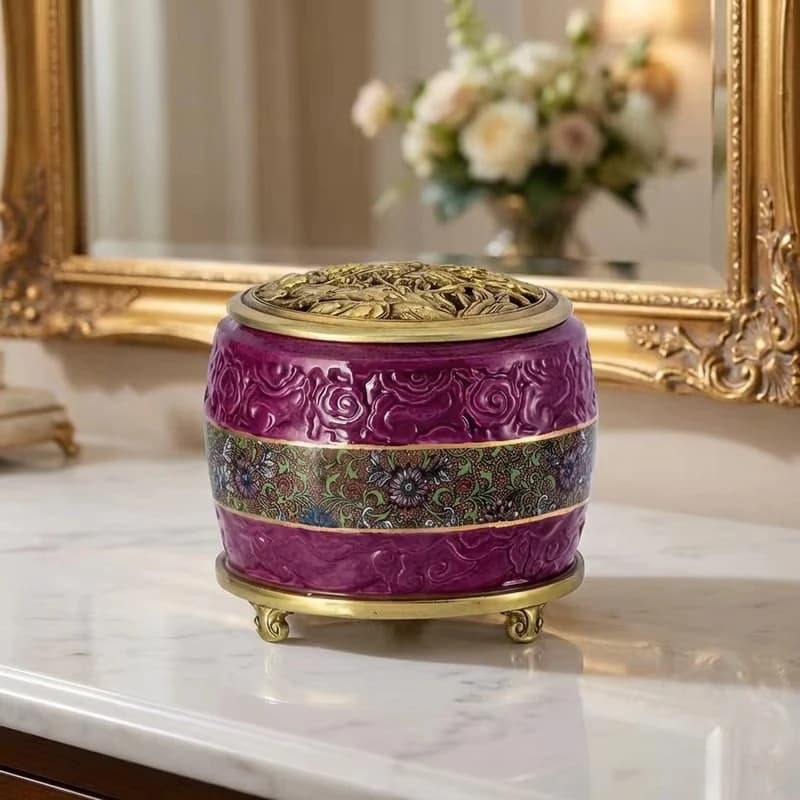 &c Exquisite Relief Painted Flower Ceramic Tea Table European Style Incense burner Atmosphere Decorations