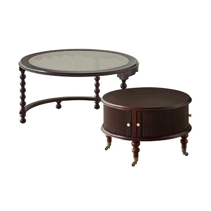 American solid wood small apartment combination coffee table, household living room round locker, French retro round table