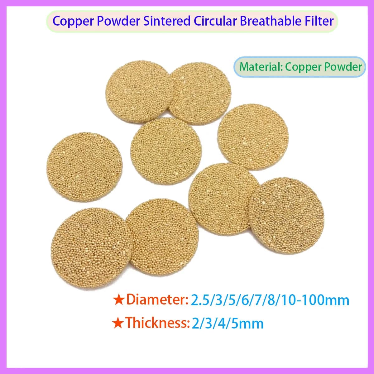 Copper Powder Sintered Circular Filter Granular Air Filter Column Thickness 2mm 3mm 4mm 5mm