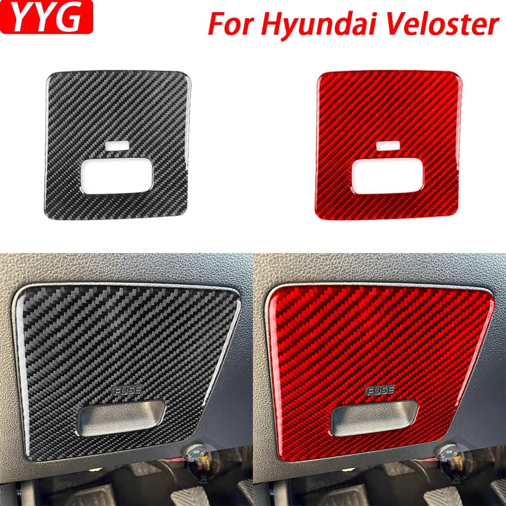 Real Carbon Fiber Fuse Box Panel Decorative Cover Car Interior Decoration Accessories Sticker For Hyundai Veloster 2019-2023
