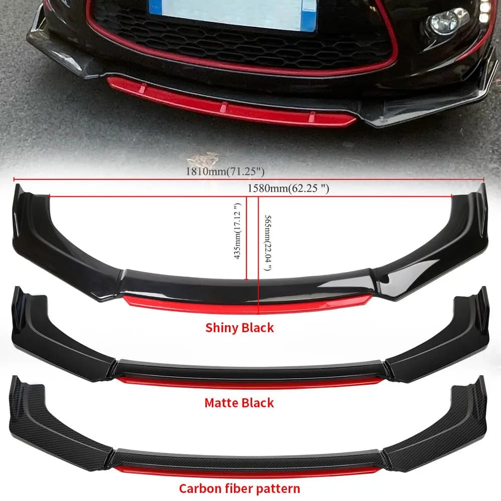 Universal Car Front Bumper Lip Body Kit Spoiler Diffuser 4PCS Red White Carbon Fiber Canard Splitter ABS Plastic