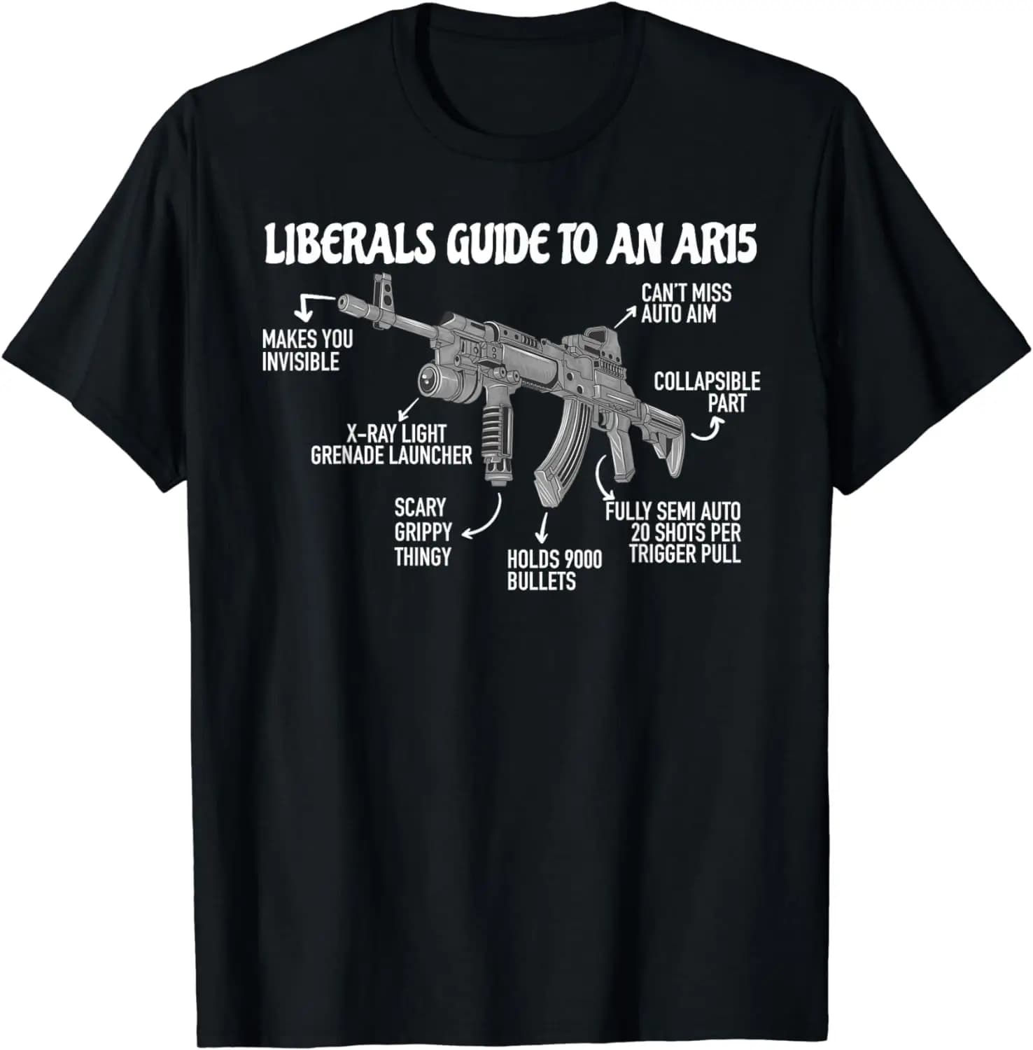 Liberals Guide To An AR15. Funny Pro Gun 2nd Amendment T-Shirt 100% Cotton O-Neck Summer Short Sleeve Casual Mens T-shirt