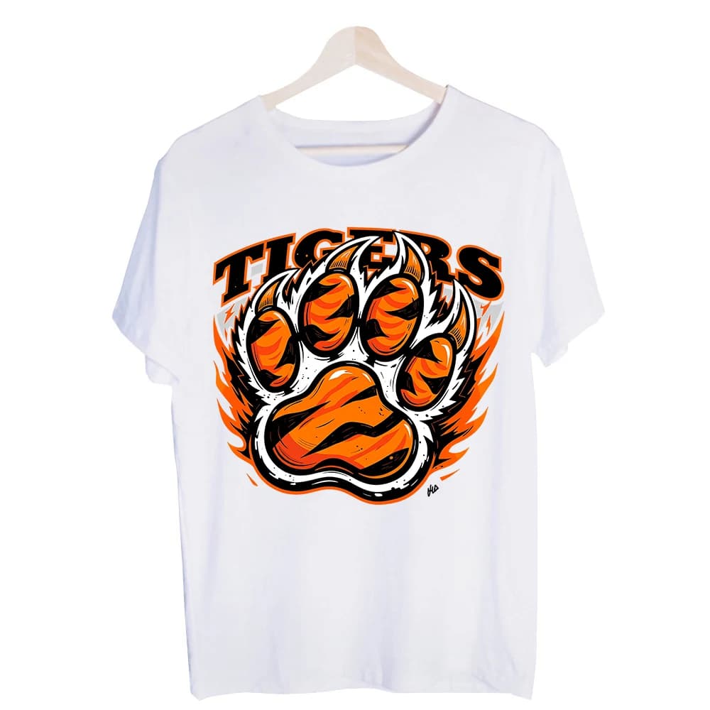 Men's Tiger Paw and Flame Graphic Tee, Short Sleeve Crew Neck T-Shirt for Casual Streetwear and Summer Outfits
