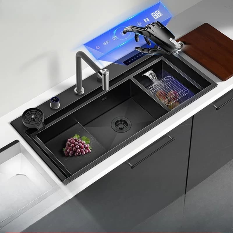 Waterfall Sink Water Catalyst Fruit and Vegetable Purifier Handmade Stainless Steel Kitchen Large Double Sink Vegetable