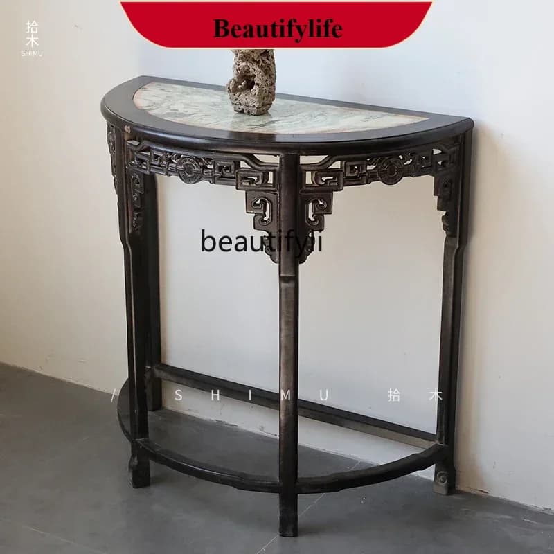 D178    Crescent moon table Xuanguantai semi-round table ebony solid wood Chinese antique and old