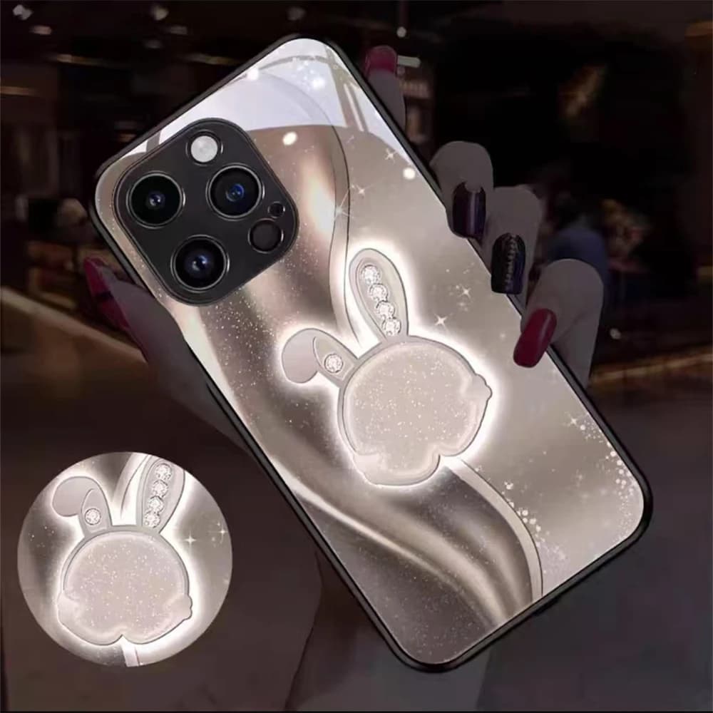 Luxury Diamond Bunny Led Light Phone Case Call Flash Glitter Cover For Samsung S25 S24 S23 S22 S21 S20 FE Plus Ultra A16 A15 A06