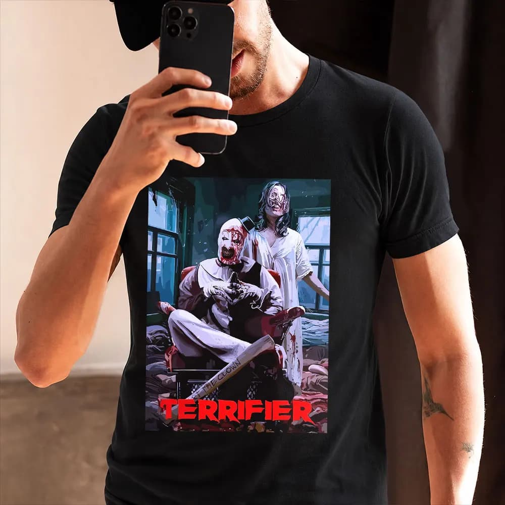 Retro Horror Movie Terrifier Art The Clown Killer Scary Halloween Gift T Shirt 0805 Short Sleeve Graphic clothes All size tops