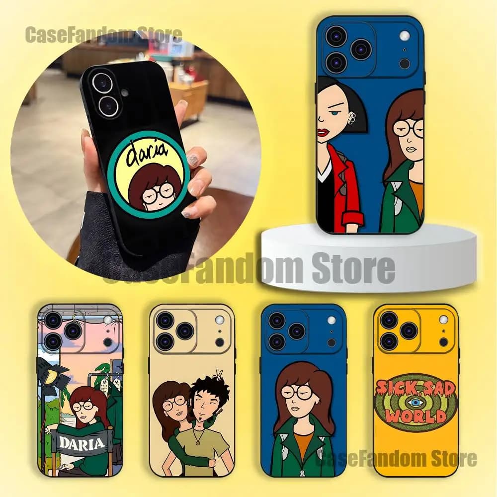 Cartoon D-Daria Sitcom Black Soft Cover Phone Case For iPhone 18,17,16,15,14,13,12,11,Pro,Max,Plus
