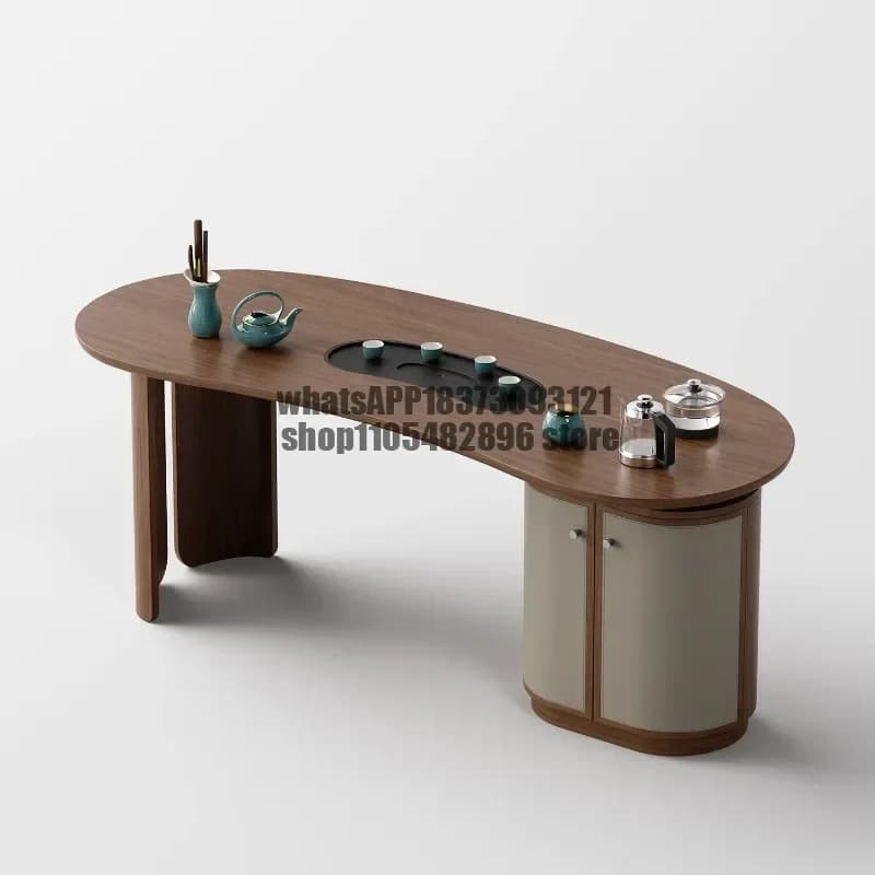High-end solid wood tea table boss office minimalist saddle leather advanced tea brewing table