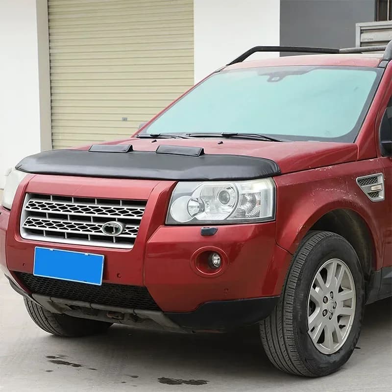 For Land Rover Freelander 2 2007-12 Leather Black Car Hood Cover Sand Block Stone Deflector Hood Protection Set Car Accessories