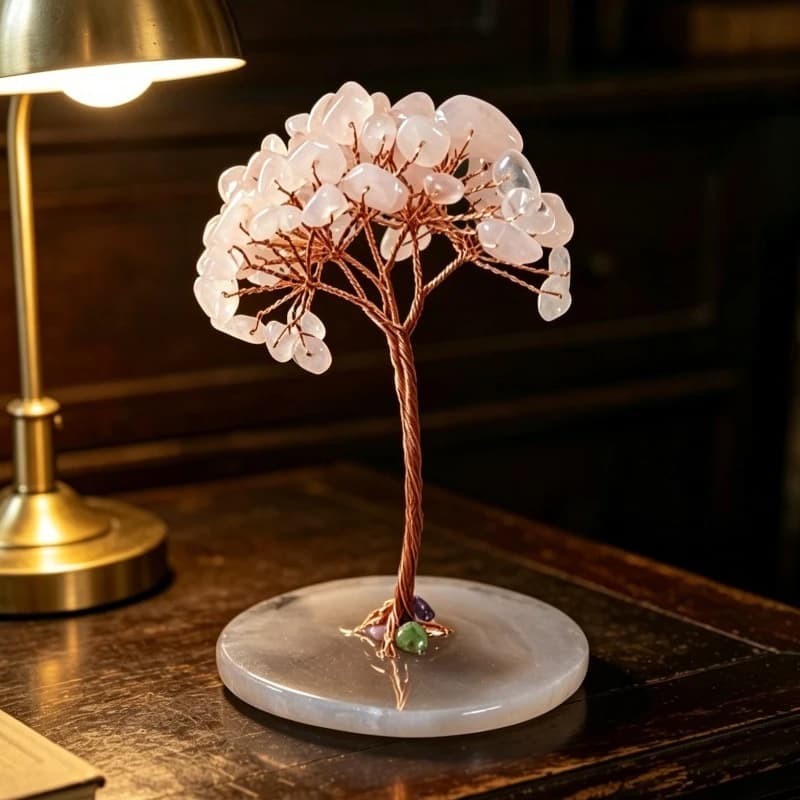 Natural Pink Rose Quartz Crystal Tree Perfect for Home Decor on A Bedroom Table A Spiritual Gift Comes with Different Bases
