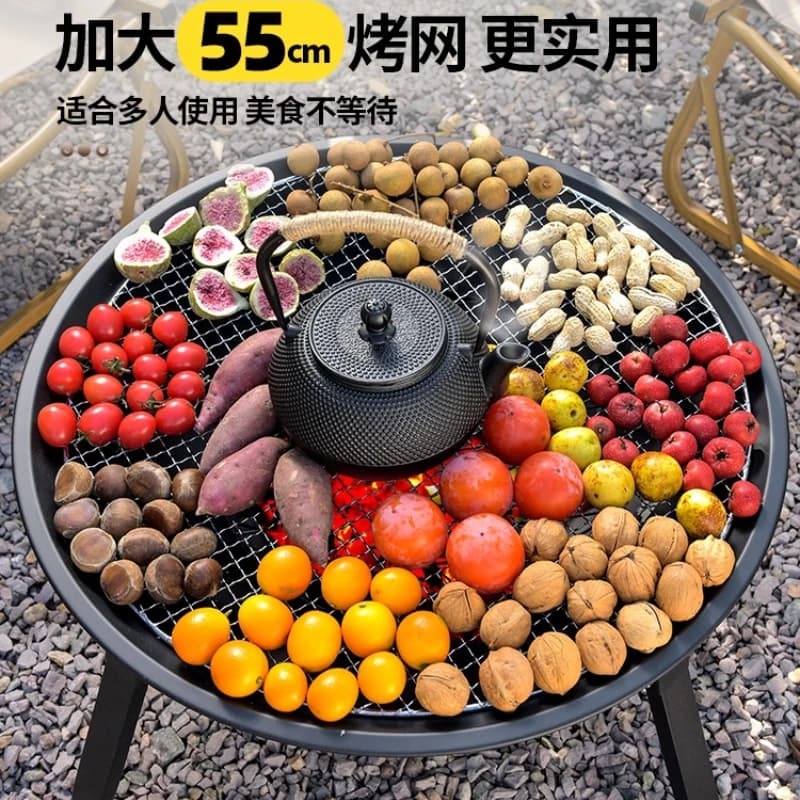 Cooking tea around the stove and roasting stove set for home interior in winter