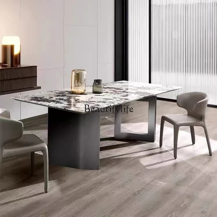 5ld14 Light Luxury Minimalist Natural Marble Dining Table Rectangular Household Dining Table and Chair Set