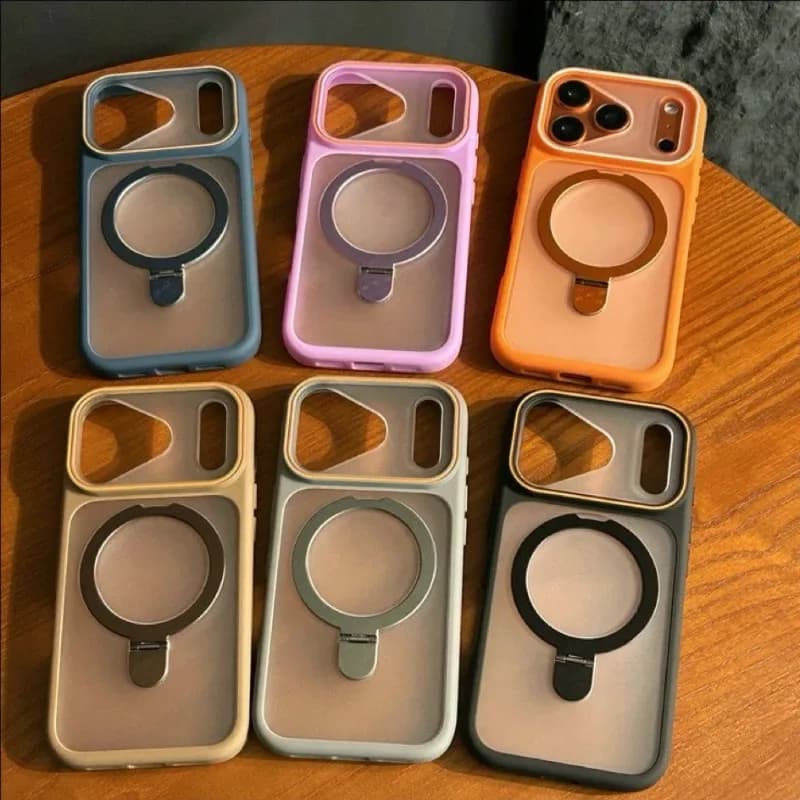 Luxury Armor Magnetic Folding Metal Ring Holder Case For iPhone 17 Air 16 15 14 Plus 13 12 Pro Max 11 For Magsafe Matte PC Cover