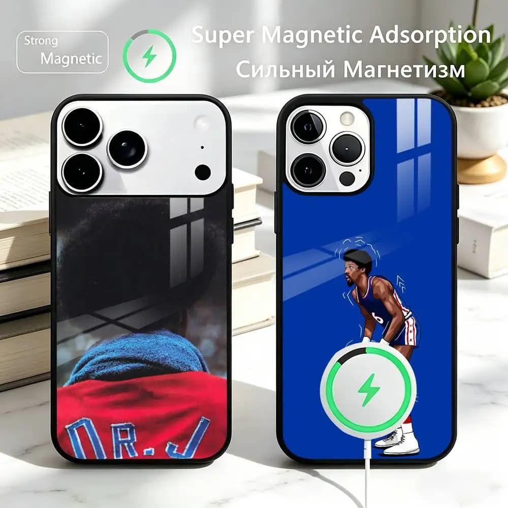 Basketball Sports Star Julius Dr. J Phone Case For iPhone17,16,15,14,13,12 Plus,Pro Allows magnetic wireless charging