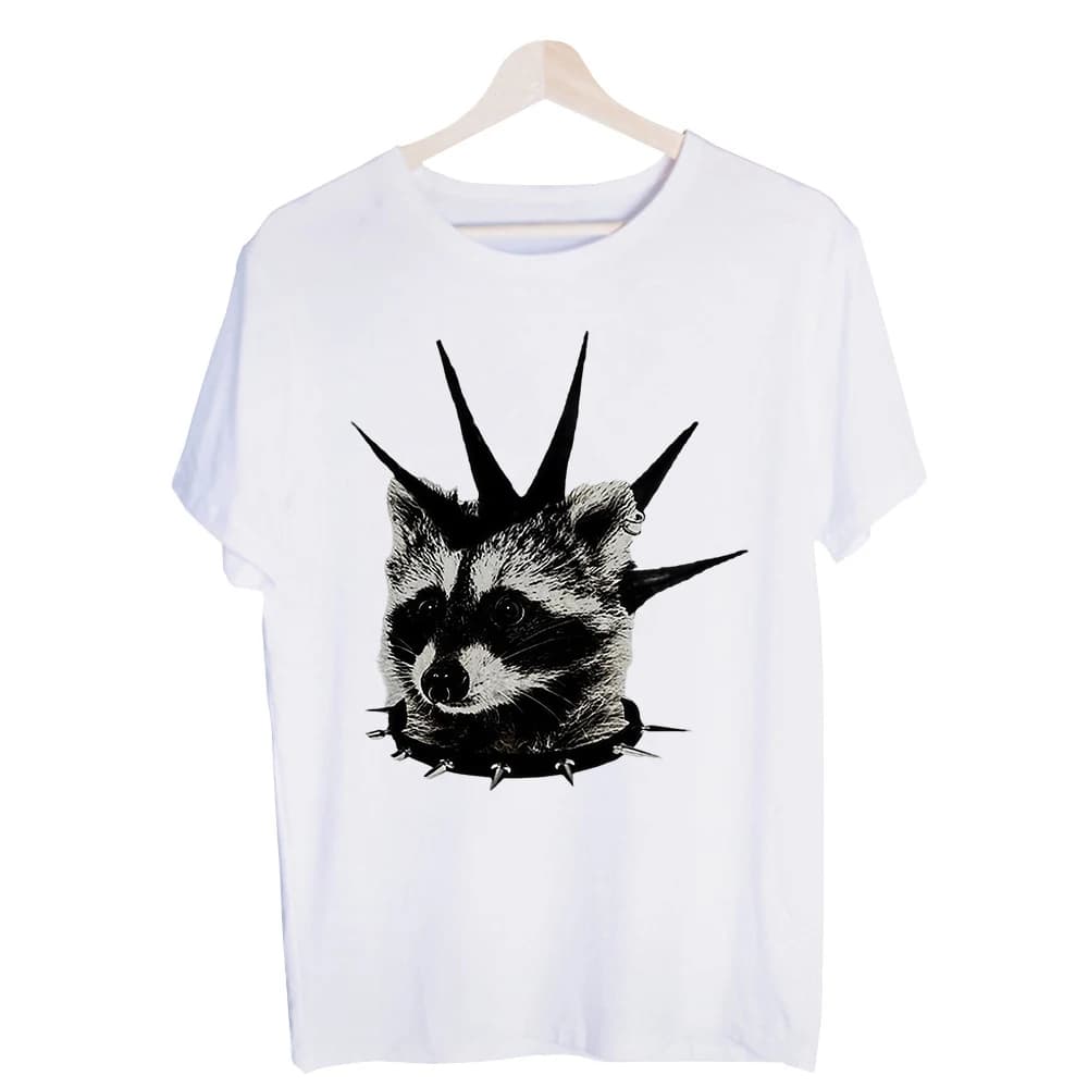 Men's Raccoon with Spiked Accessories Graphic Tee, Short Sleeve Streetwear T-Shirt for Casual Daily Wear